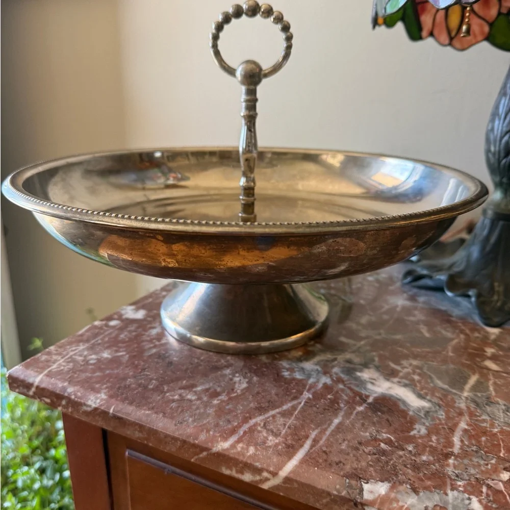 Vintage Godinger Rustic Silver Plated Two-Tier Handled Tazza Serving Dish - Picture 1 of 11